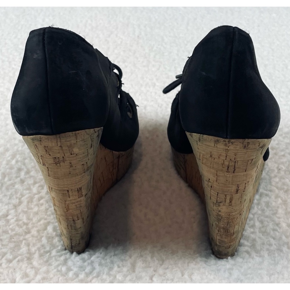 HINGE • Lea Black Suede Leather Lace-Up Cork Sandal Wedges, 8 - Picture 6 of 16